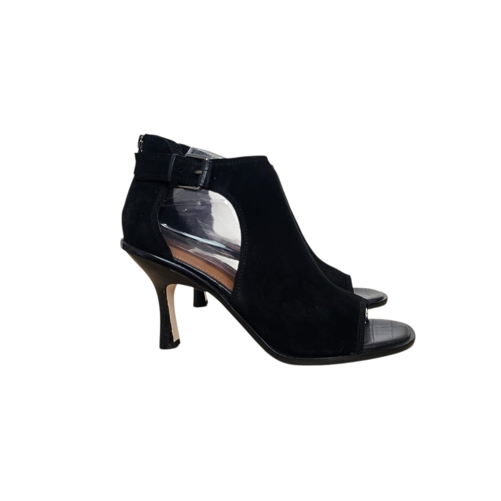 Donald Pliner Womens Black Suede Peep Toe Cutout Booties Size 9.5M Kitten Heel
